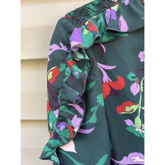 Kate Spade Fleur Nouveau Mini Dress Smocked Ruffle Green Women Size 4 Brunch - Picture 4 of 7